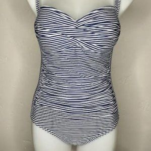 Niptuck Swim Womens US 8 Aussie 12 Navy Blue White striped one piece swimsuit